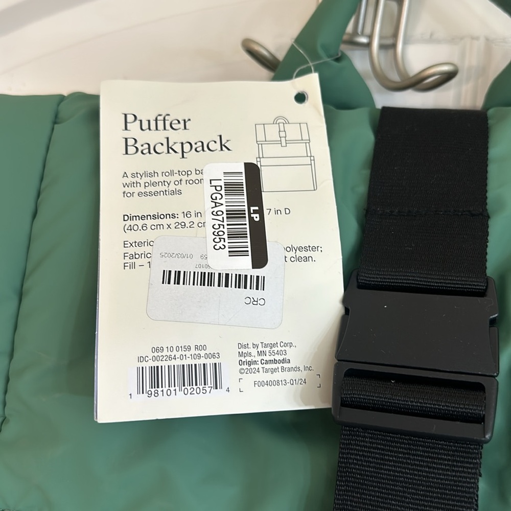NWT Open Story Puffer Backpack - Green - Picture 12 of 13
